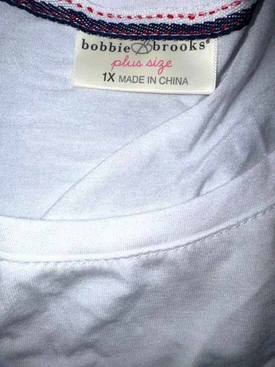 Bobbie Brooks Plus Size White Tunic Top 3/4 Sleeve 1X Cotton Blend Relaxed Fit - Picture 2 of 6